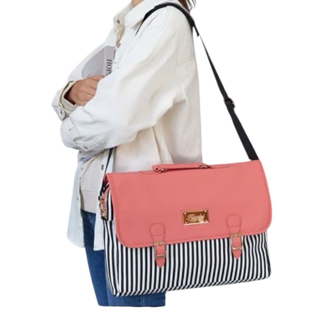Kamlui Waterproof PU Leathers Stripped 15.6" Laptop Bag Coral Pink Black White
